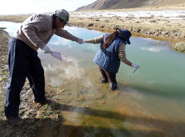 Comunarios de Quellía-Poopó miden la Temperatura del Agua