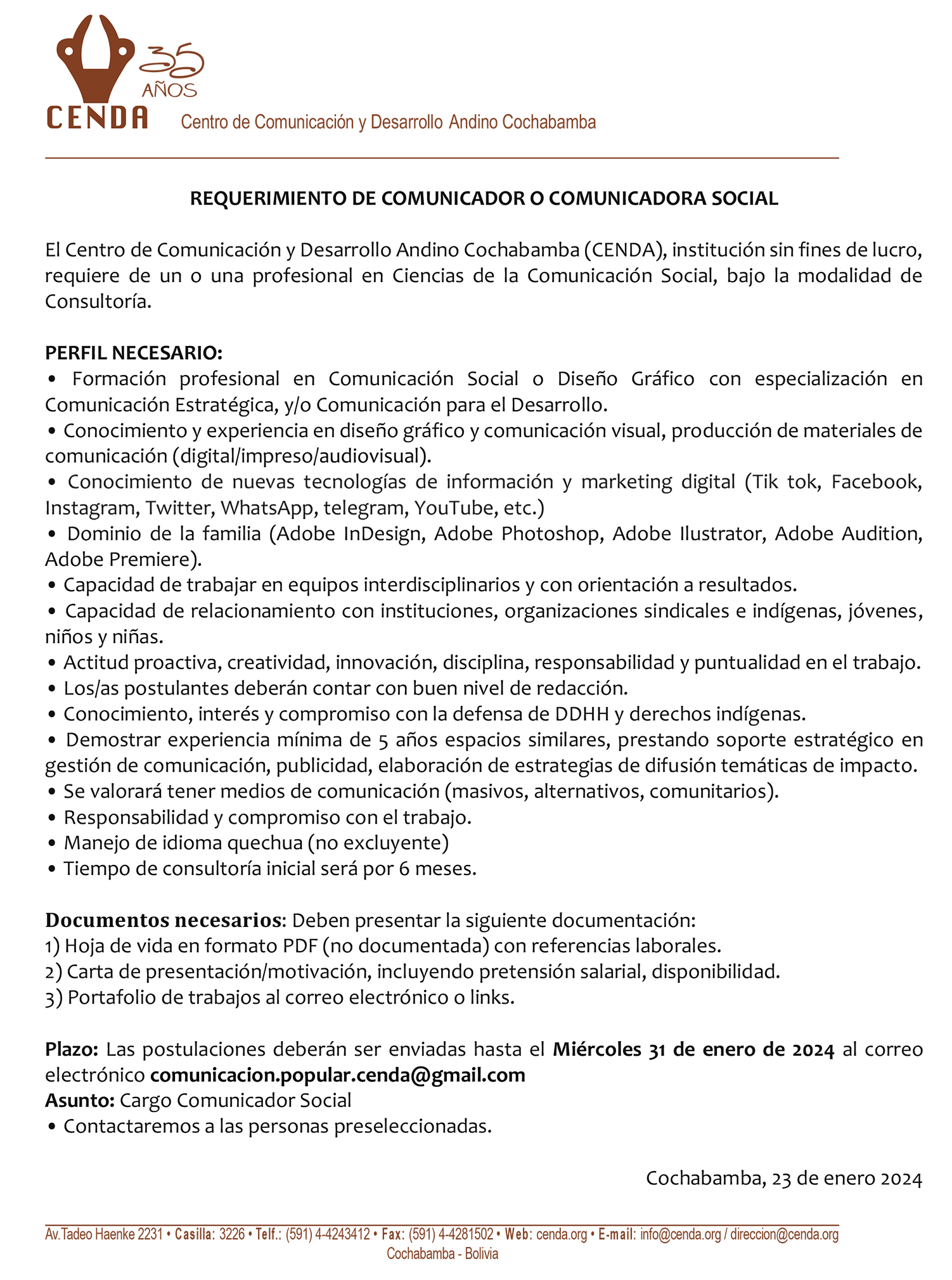 Convocatoria Comunicador 2024Tp