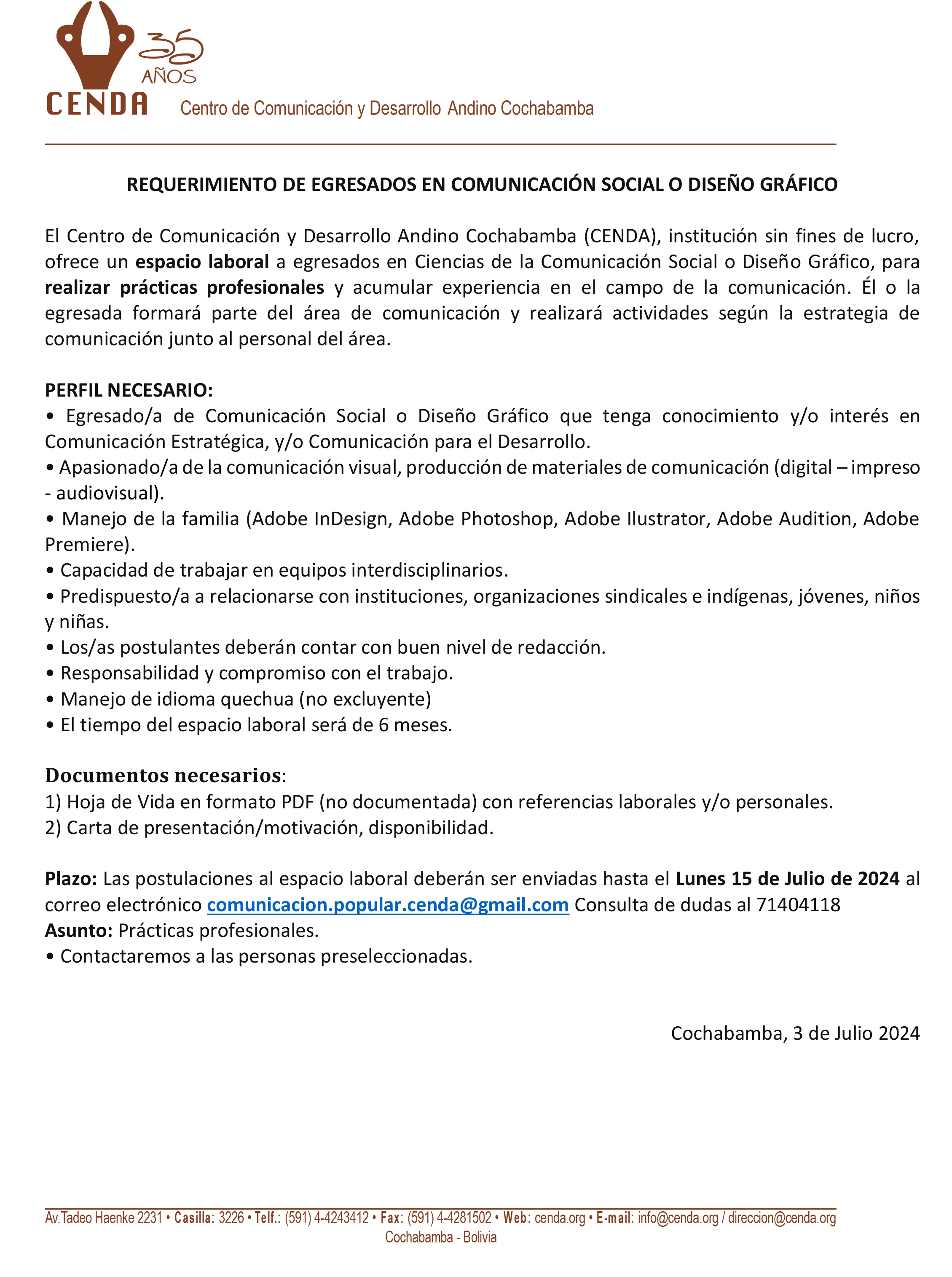 Prácticas laborales Comunicador Social 2024 tp