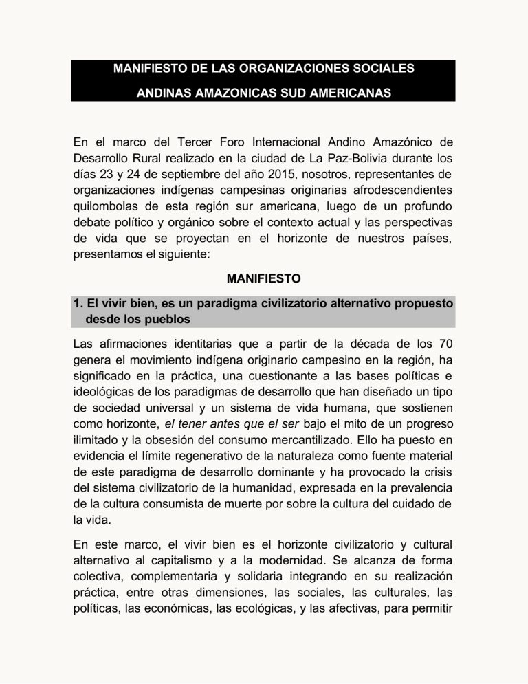 “TIERRA ES LIBERTAD” VINTO:       XIII Congreso Ordinario FDMCIOC “BS”