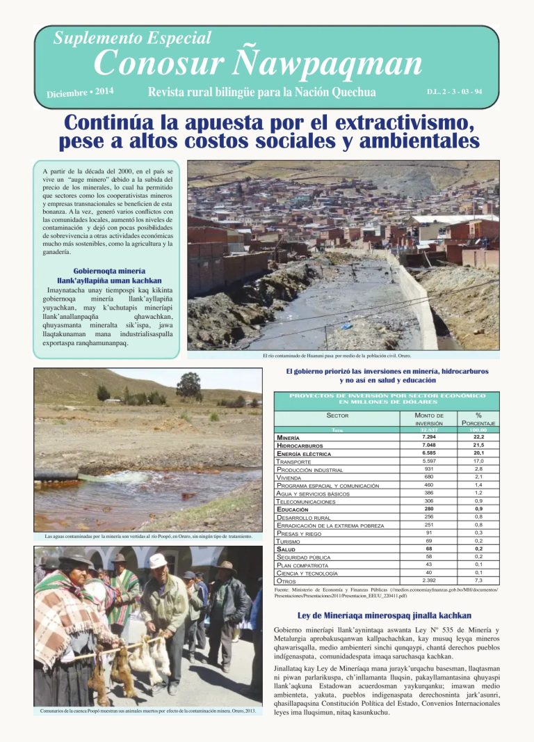 Suplemento especial sobre extractivismo y contaminación ambiental